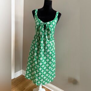 Ro's Garden Leafy Green Sundress With Front Keyhole Tie and Elastic Back - L